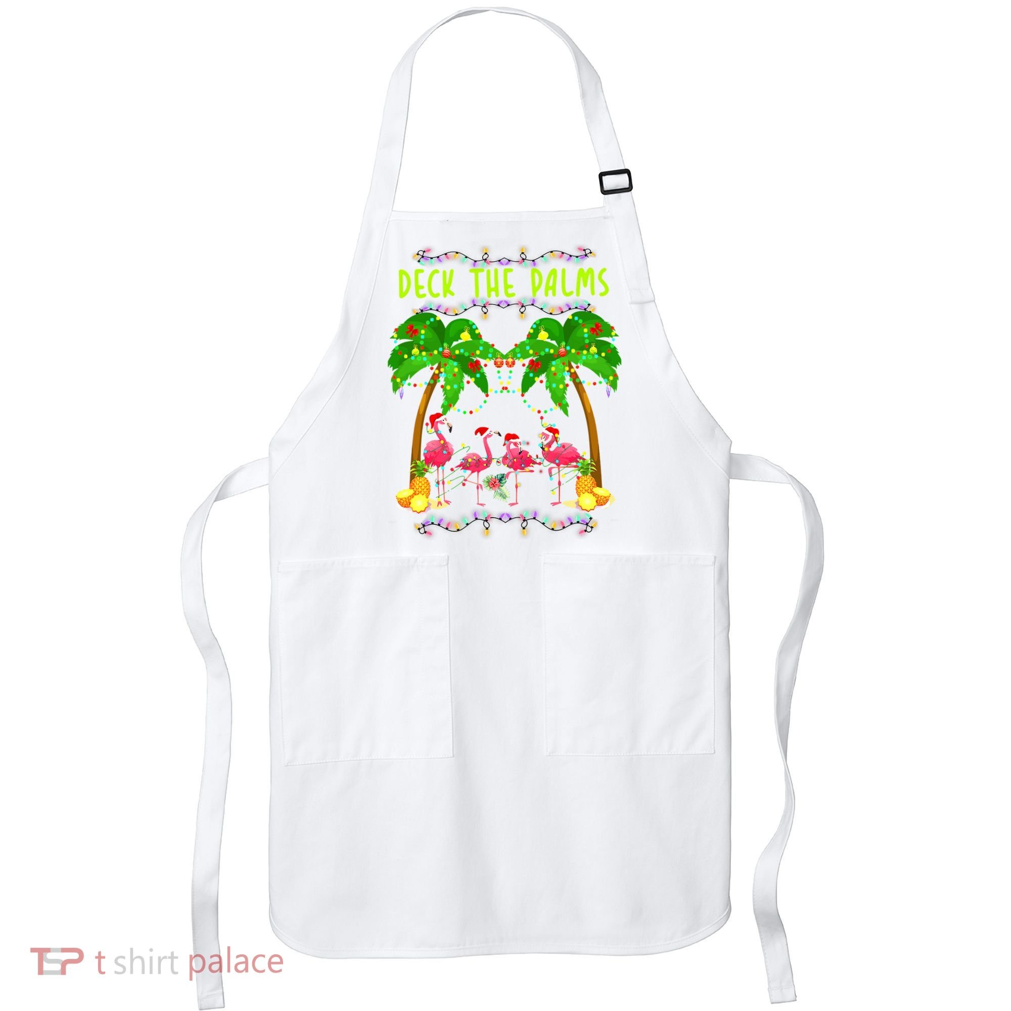 Deck the Palms Merry Flamingo Christmas funny Apron