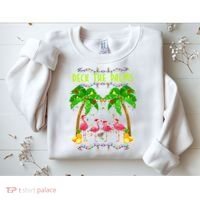 Deck the Palms Merry Flamingo Christmas funny Sweatshirt thumb 2