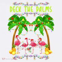 Deck the Palms Merry Flamingo Christmas funny Sweatshirt thumb 3