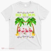 Deck the Palms Merry Flamingo Christmas funny T-Shirt thumb 0