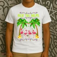 Deck the Palms Merry Flamingo Christmas funny T-Shirt thumb 3