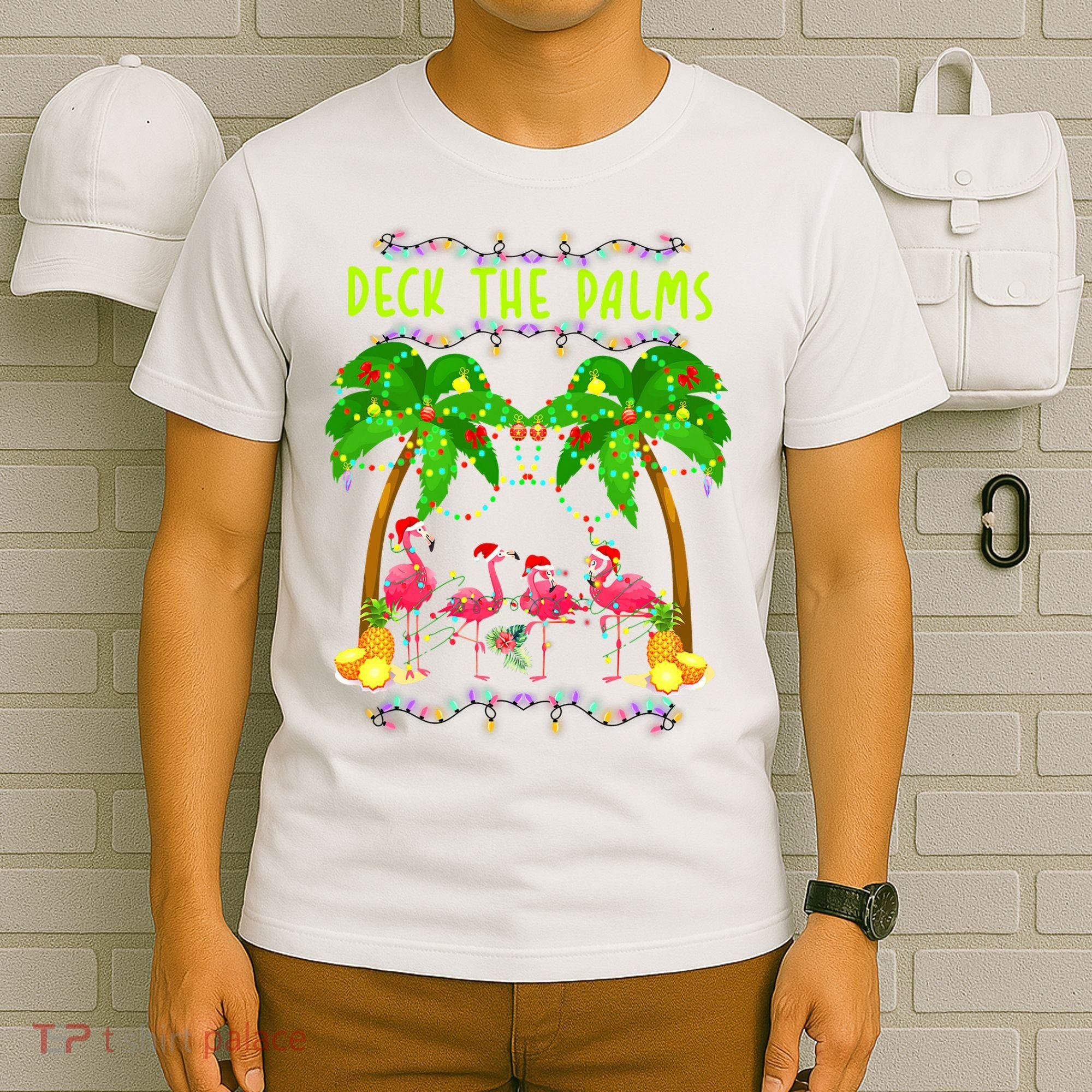 Deck the Palms Merry Flamingo Christmas funny T-Shirt