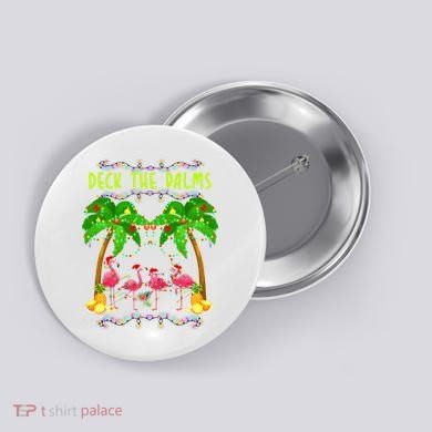 Deck the Palms Merry Flamingo Christmas funny Button