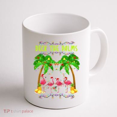Deck the Palms Merry Flamingo Christmas funny Coffee Mug back