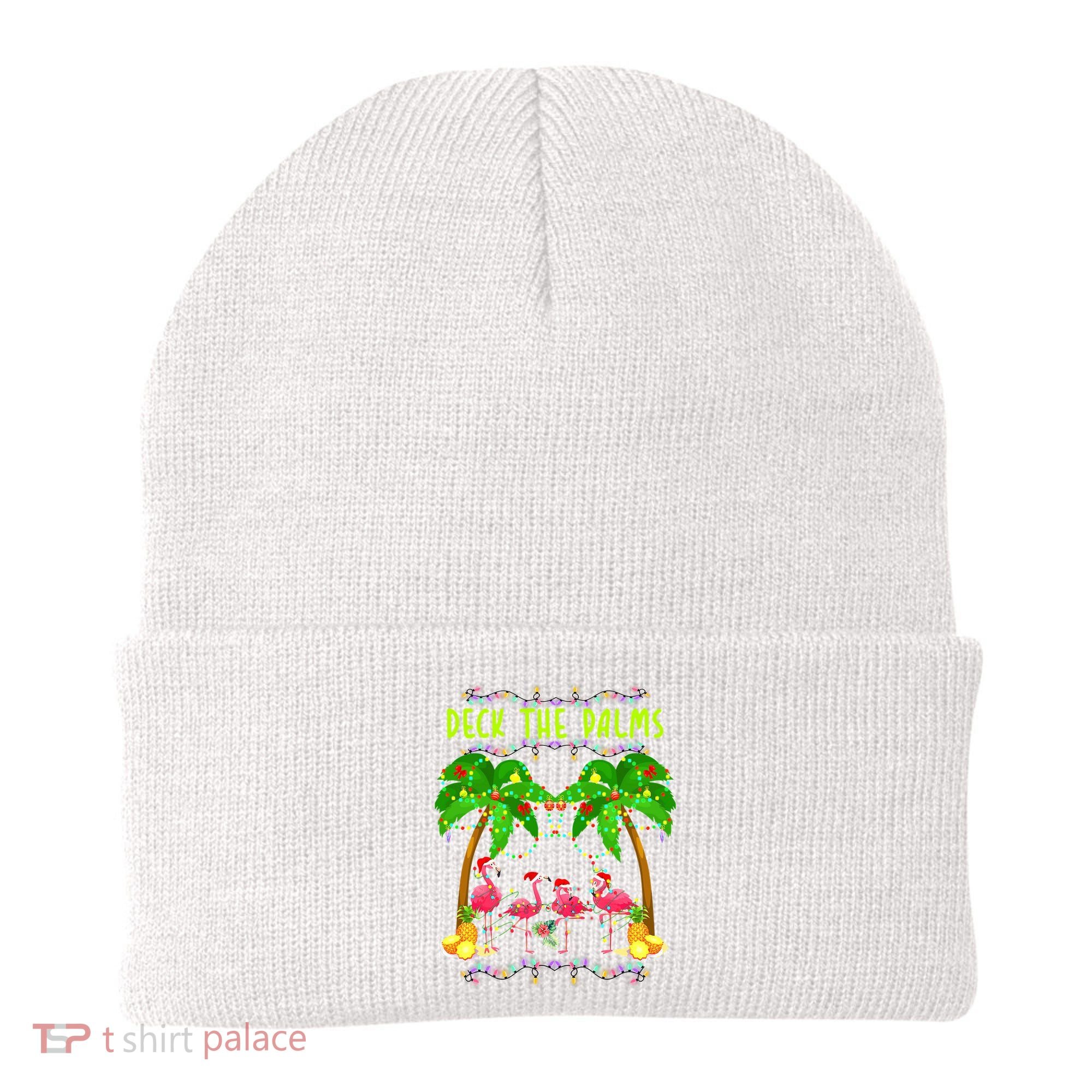 Deck the Palms Merry Flamingo Christmas funny Beanie