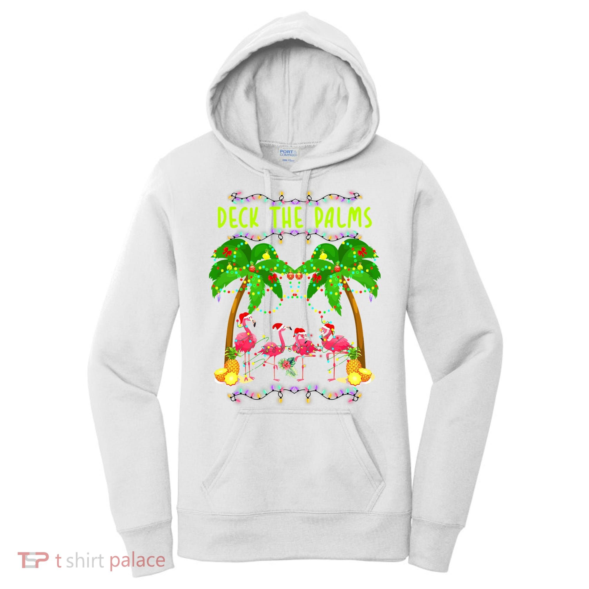 Deck the Palms Merry Flamingo Christmas funny Women's Hoodie