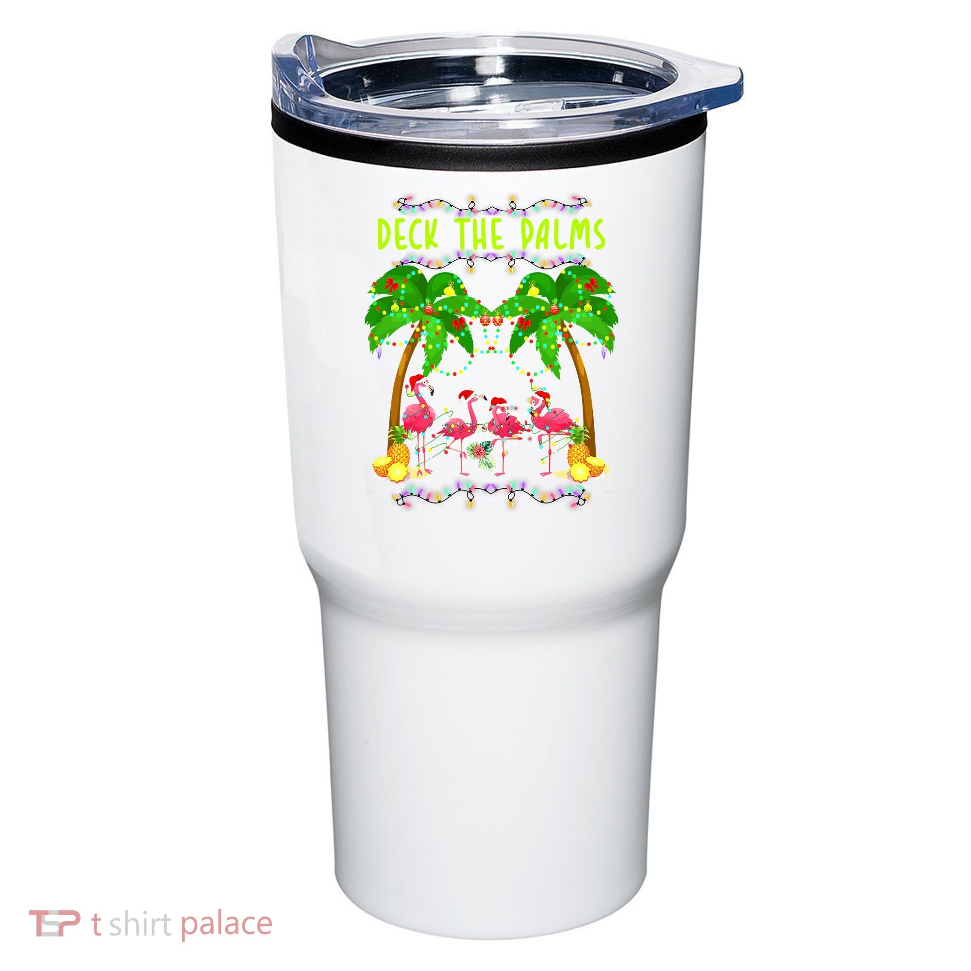 Deck the Palms Merry Flamingo Christmas funny Tumbler
