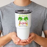 Deck the Palms Merry Flamingo Christmas funny Tumbler thumb 2