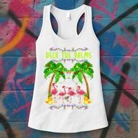 Deck the Palms Merry Flamingo Christmas funny Women's Tank Top thumb 3