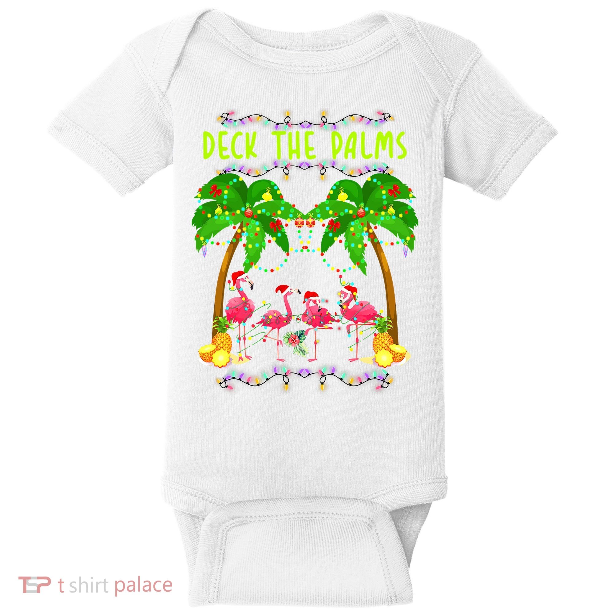 Deck the Palms Merry Flamingo Christmas funny Baby Bodysuit