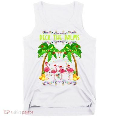 Deck the Palms Merry Flamingo Christmas funny Tank Top