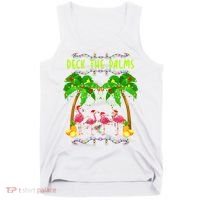 Deck the Palms Merry Flamingo Christmas funny Tank Top thumb 0