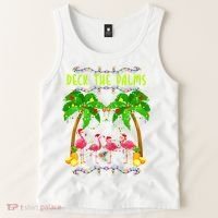 Deck the Palms Merry Flamingo Christmas funny Tank Top thumb 2