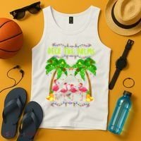 Deck the Palms Merry Flamingo Christmas funny Tank Top thumb 4