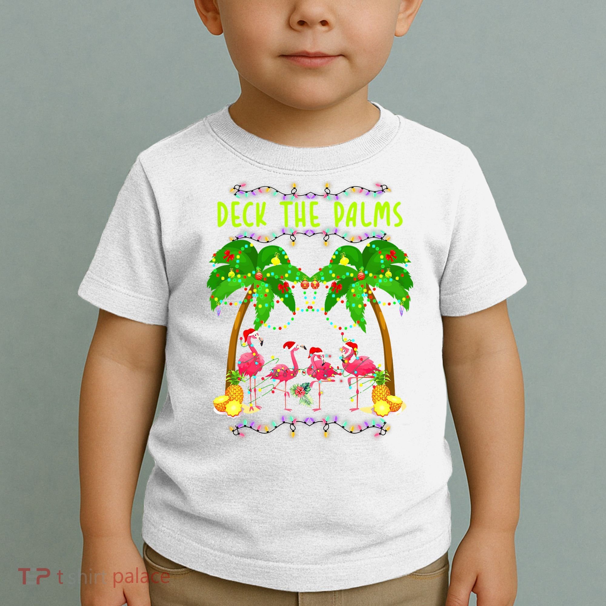 Deck the Palms Merry Flamingo Christmas funny Toddler T-Shirt