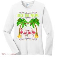 Deck the Palms Merry Flamingo Christmas funny Women's Long Sleeve Shirt thumb 0