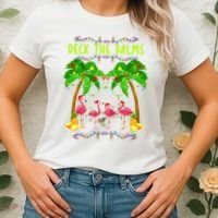 Deck the Palms Merry Flamingo Christmas funny Women's T-Shirt thumb 2