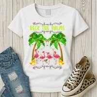Deck the Palms Merry Flamingo Christmas funny Women's T-Shirt thumb 3