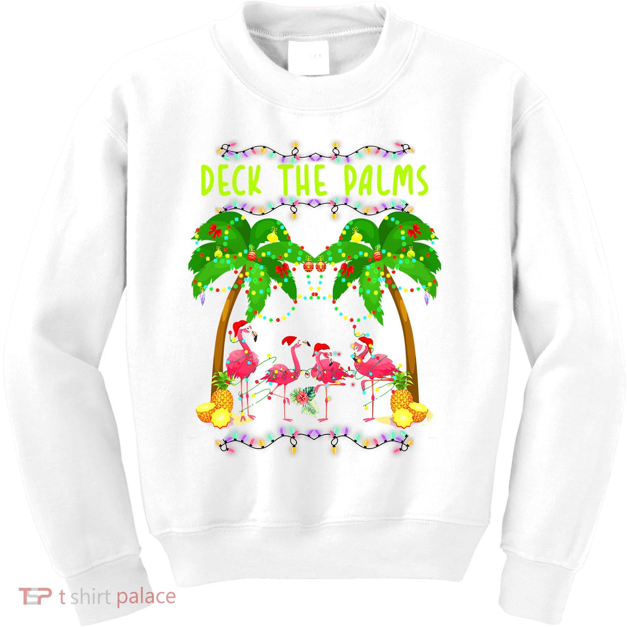 Deck the Palms Merry Flamingo Christmas funny Kids Sweatshirt