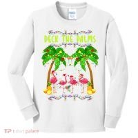Deck the Palms Merry Flamingo Christmas funny Kids Long Sleeve Shirt thumb 0