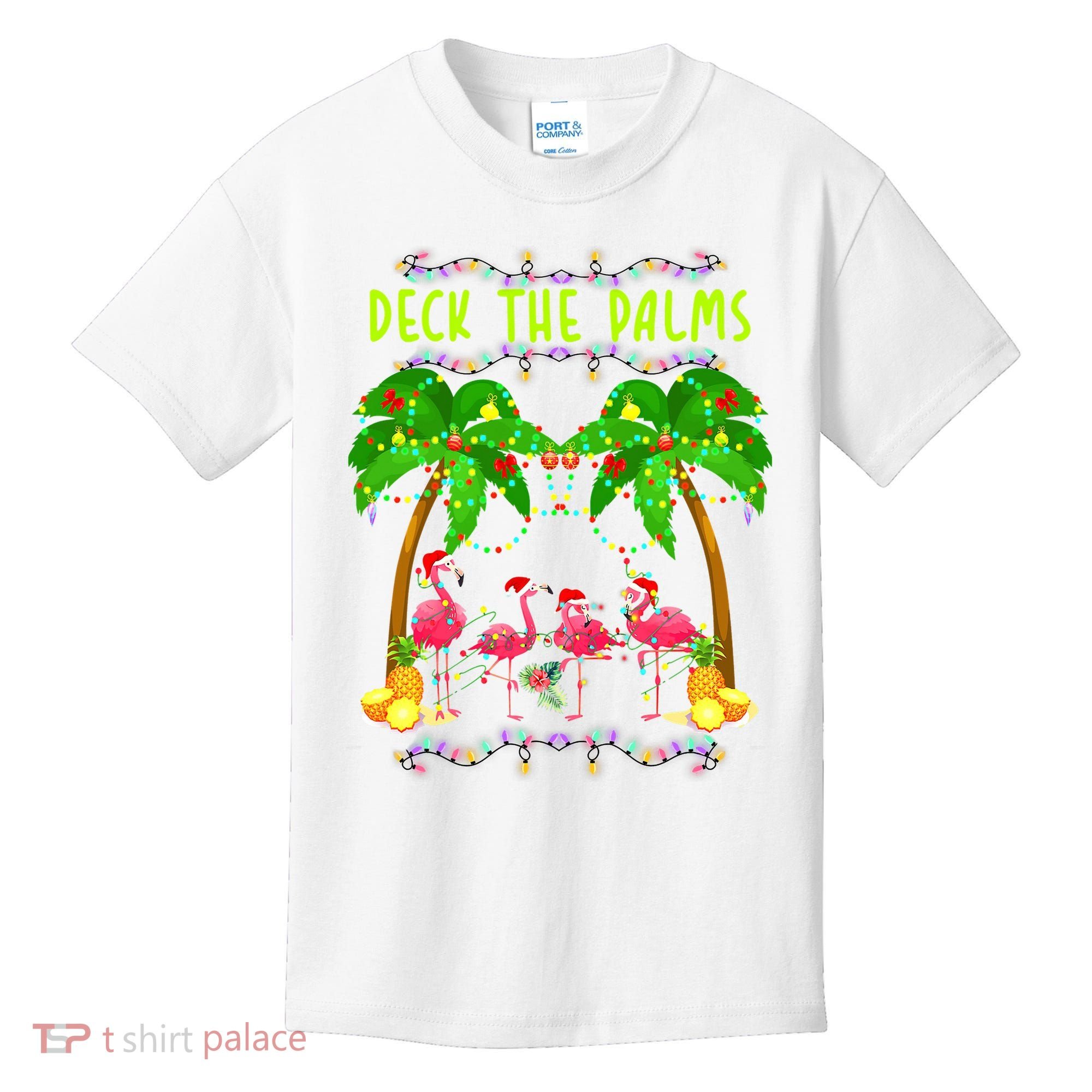 Deck the Palms Merry Flamingo Christmas funny Kids T-Shirt