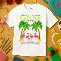 Deck the Palms Merry Flamingo Christmas funny Kids T-Shirt thumb 3
