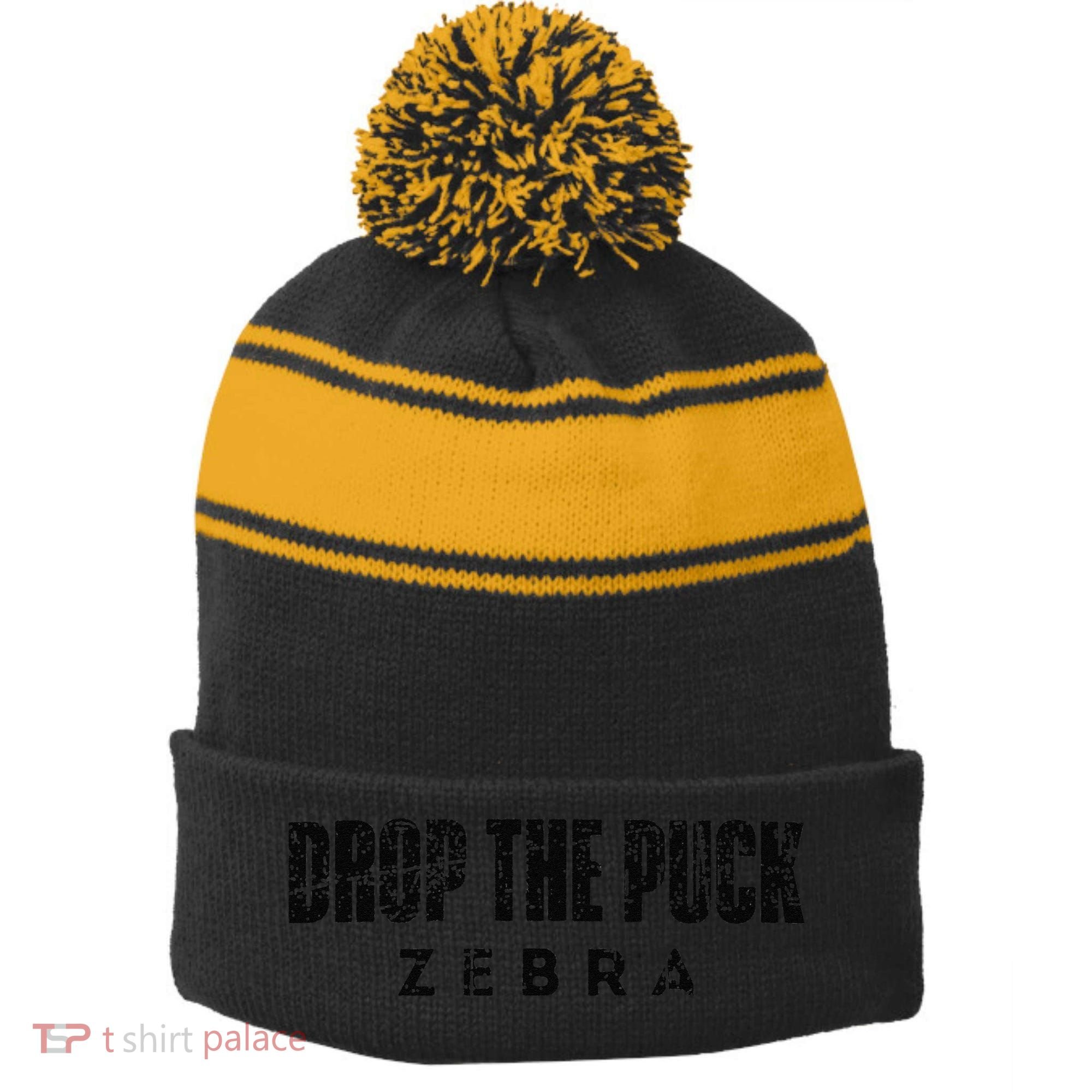 Drop The Puck Zebra Stripe Pom Pom Beanie