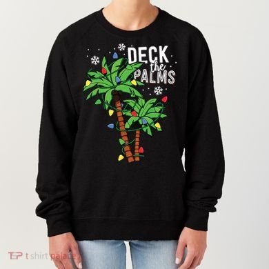 Deck The Palms Tropical Hawaii Christmas Palm Tree Lights Women's Sweatshirt