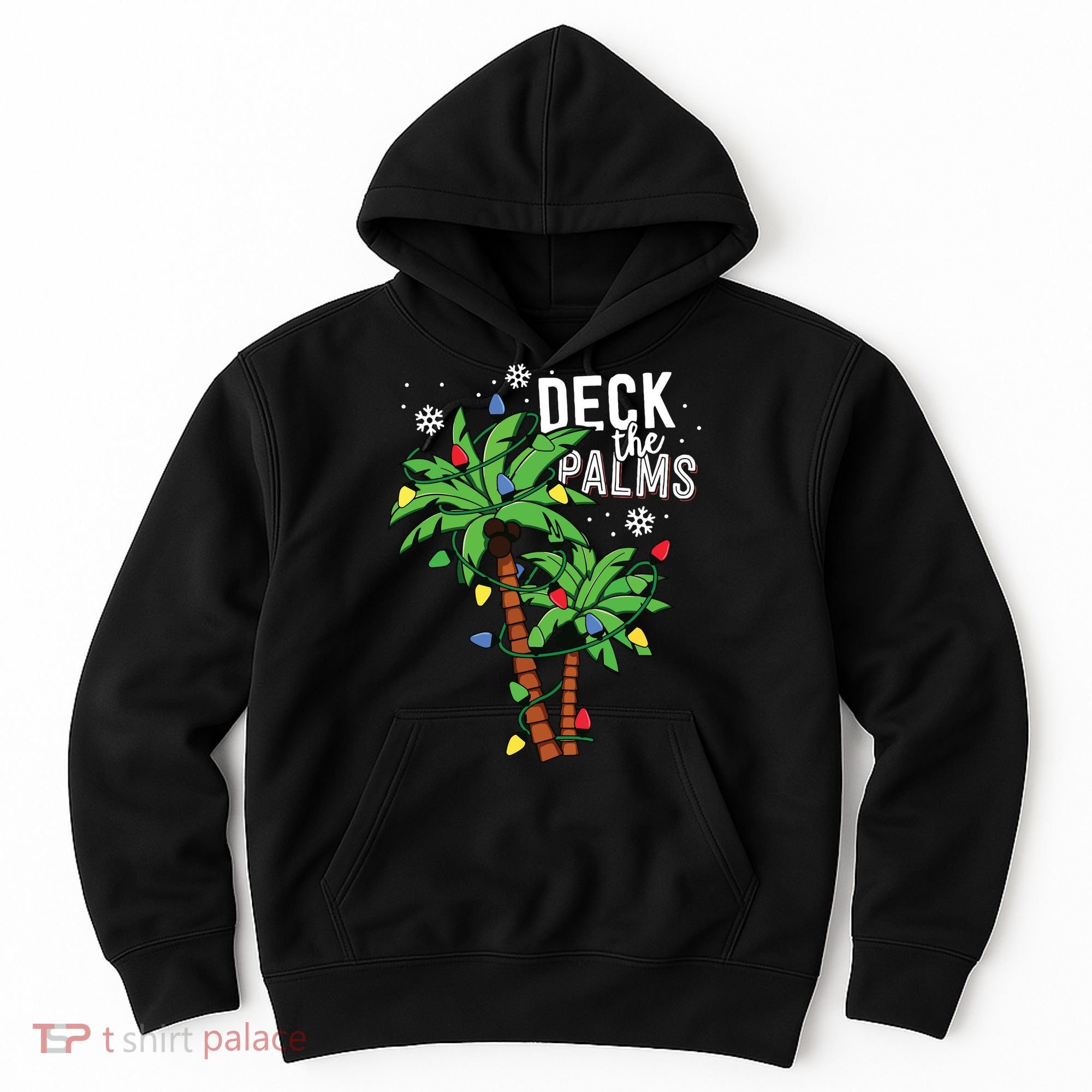 Deck The Palms Tropical Hawaii Christmas Palm Tree Lights Hoodie