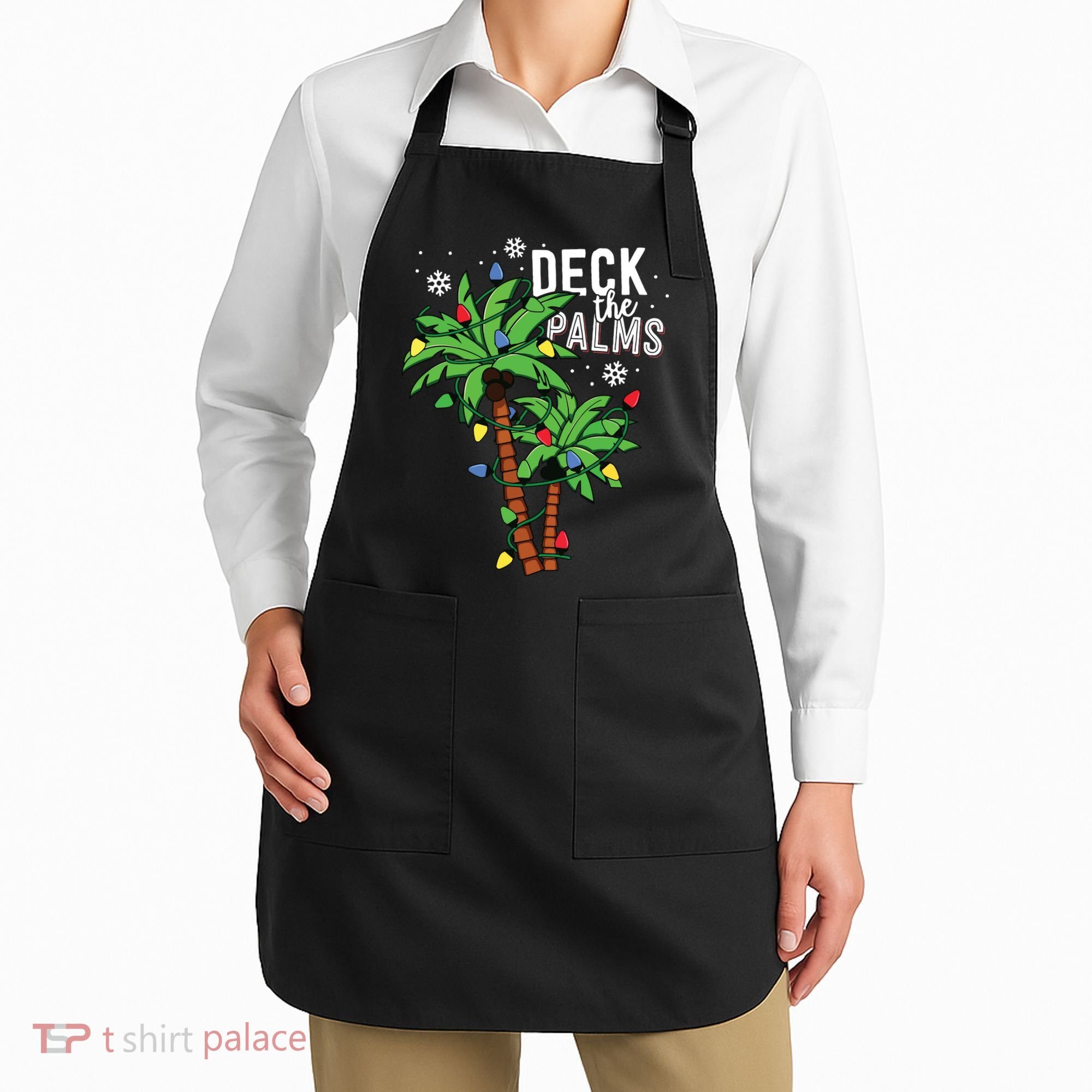 Deck The Palms Tropical Hawaii Christmas Palm Tree Lights Apron