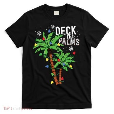 Deck The Palms Tropical Hawaii Christmas Palm Tree Lights T-Shirt