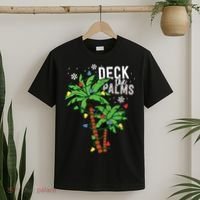 Deck The Palms Tropical Hawaii Christmas Palm Tree Lights T-Shirt thumb 2