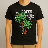 Deck The Palms Tropical Hawaii Christmas Palm Tree Lights T-Shirt thumb 3