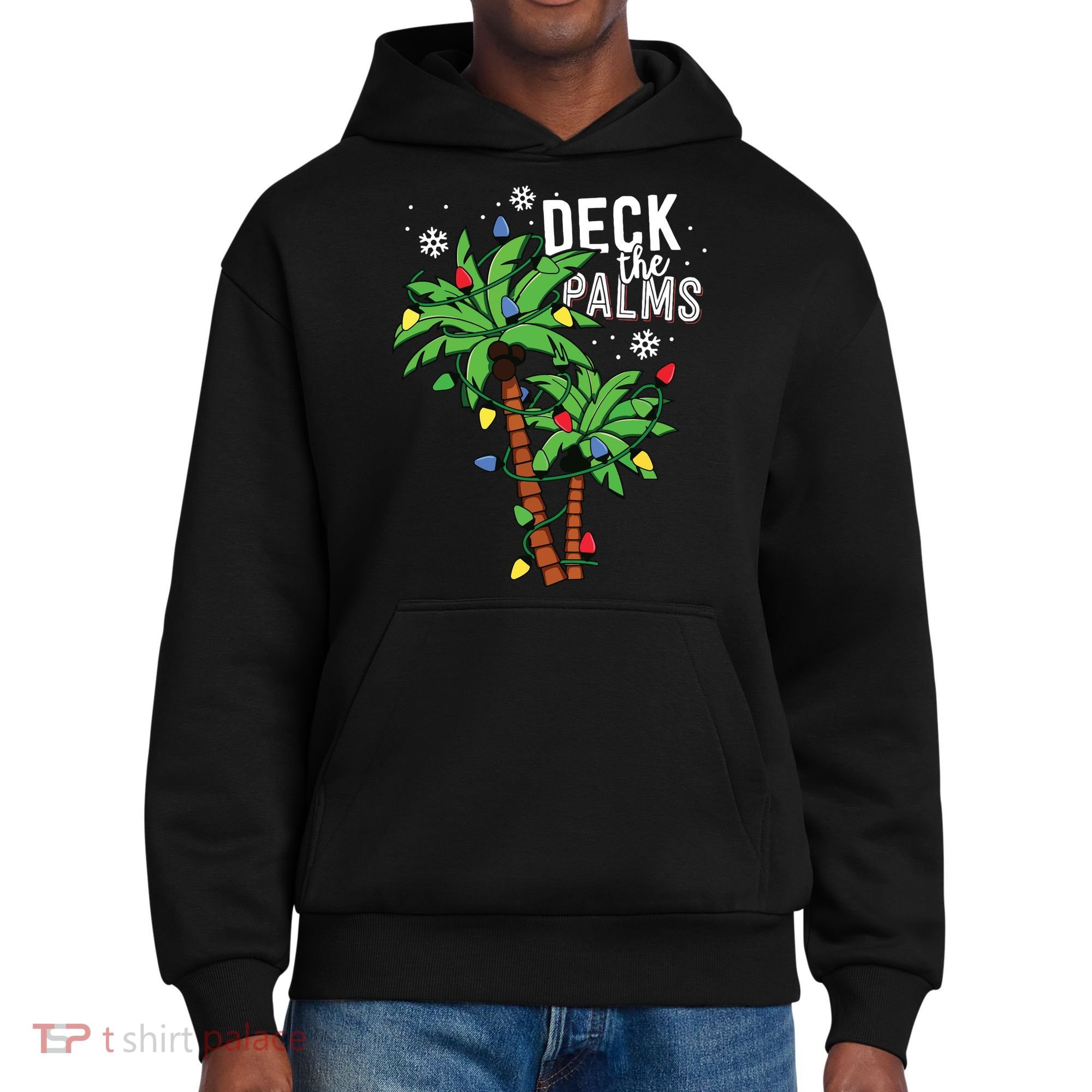 Deck The Palms Tropical Hawaii Christmas Palm Tree Lights District V.I.T. Heavyweight Hoodie