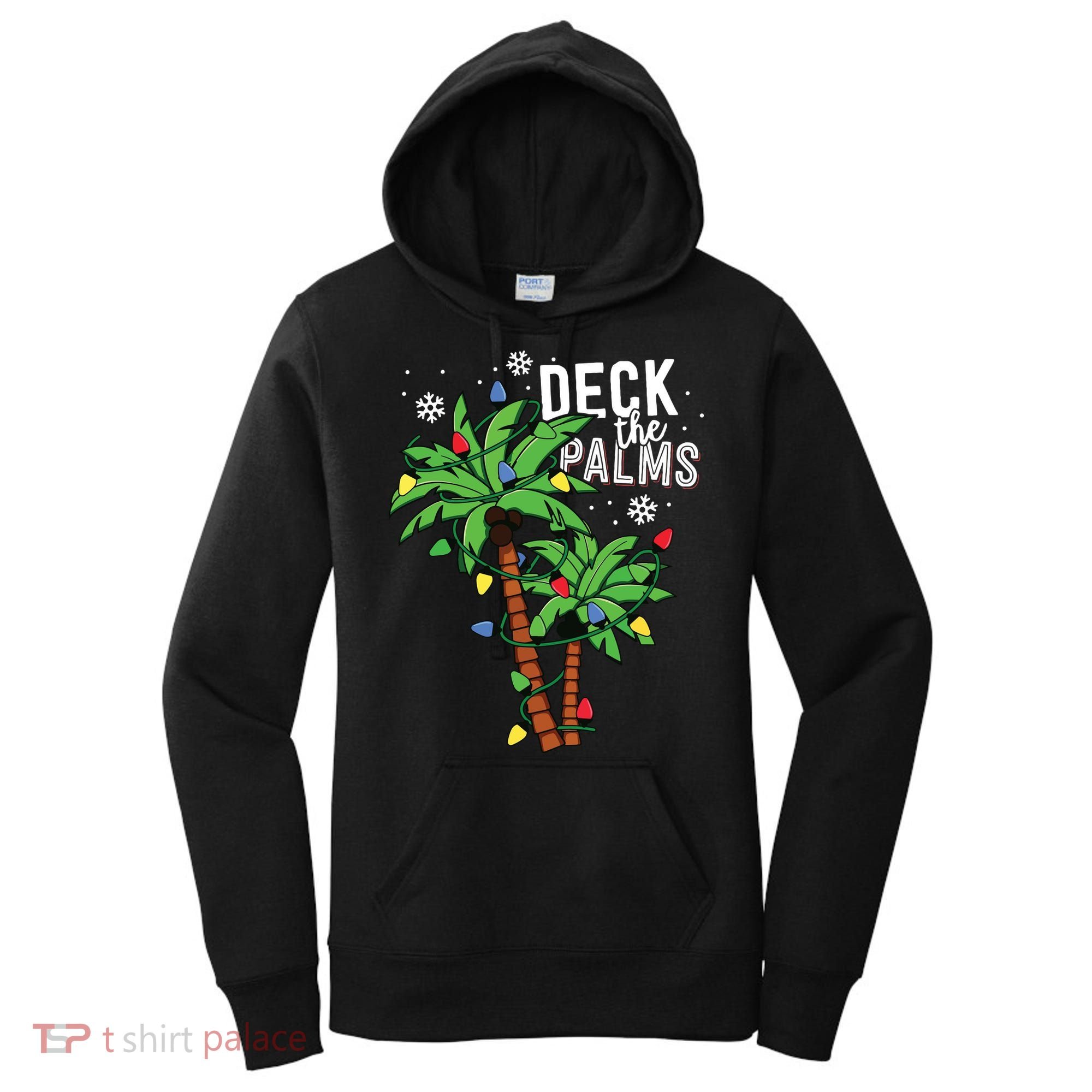 Deck The Palms Tropical Hawaii Christmas Palm Tree Lights Women's Hoodie