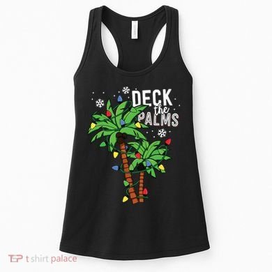 Deck The Palms Tropical Hawaii Christmas Palm Tree Lights Women's Tank Top