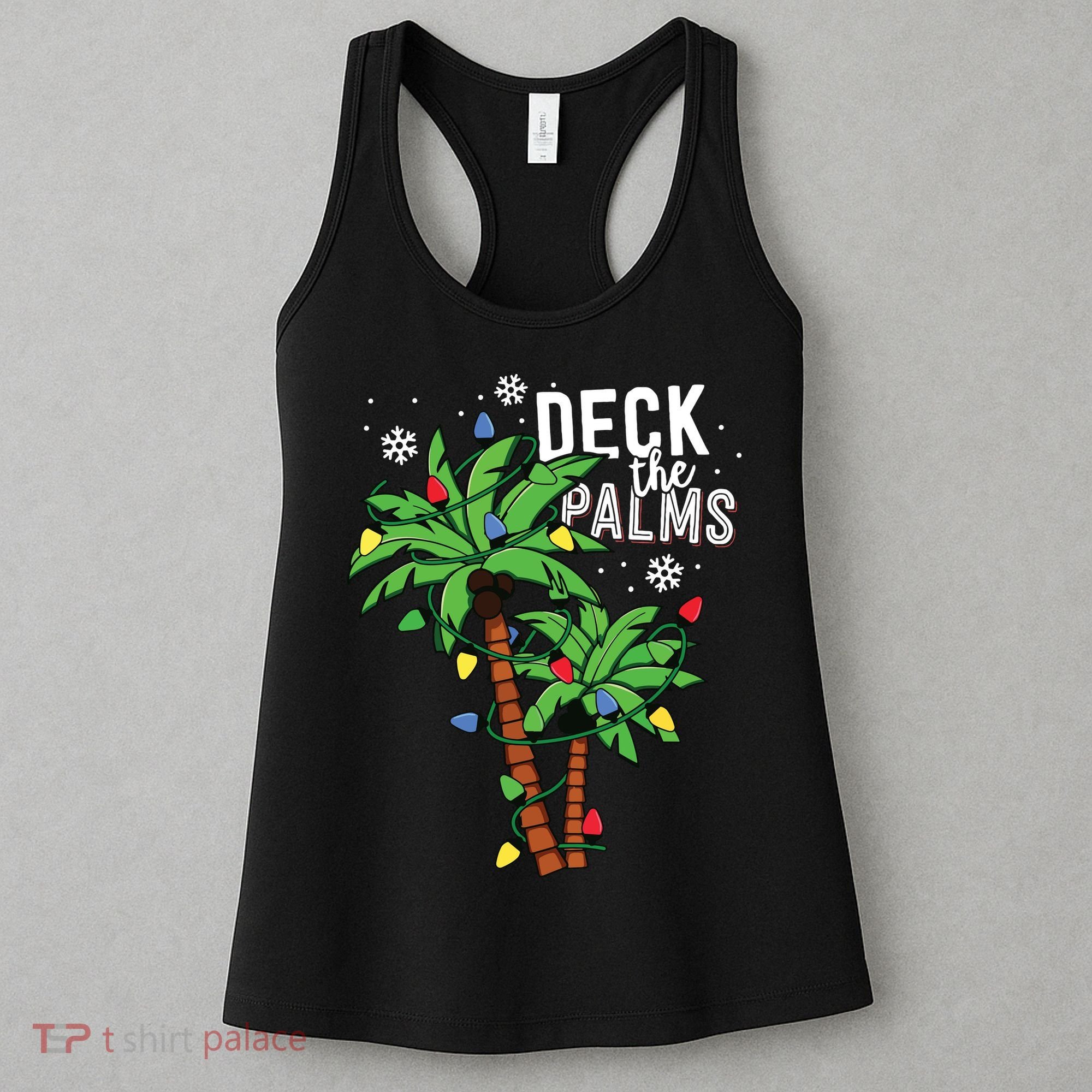 Deck The Palms Tropical Hawaii Christmas Palm Tree Lights Women's Tank Top