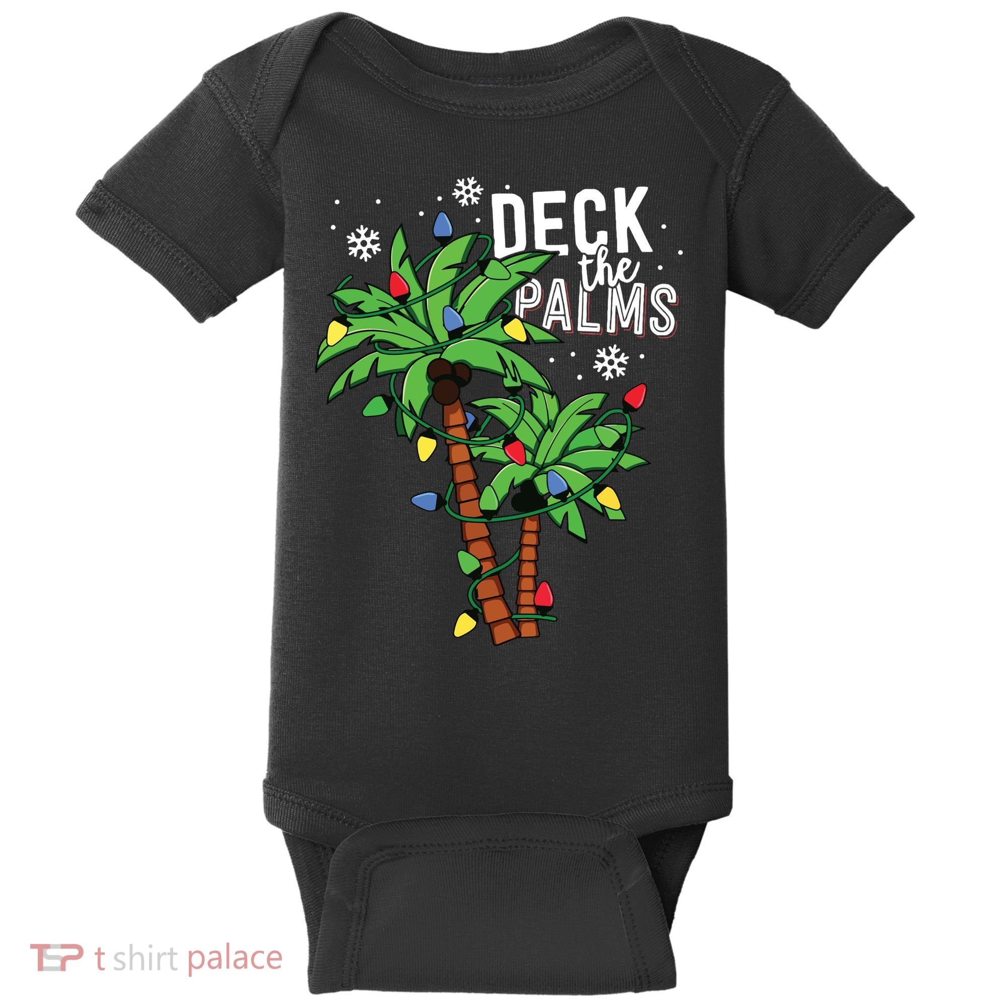 Deck The Palms Tropical Hawaii Christmas Palm Tree Lights Baby Bodysuit