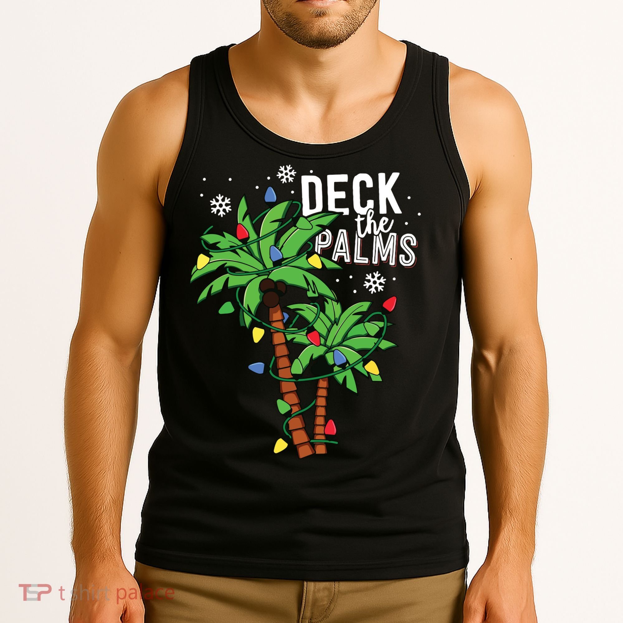 Deck The Palms Tropical Hawaii Christmas Palm Tree Lights Tank Top