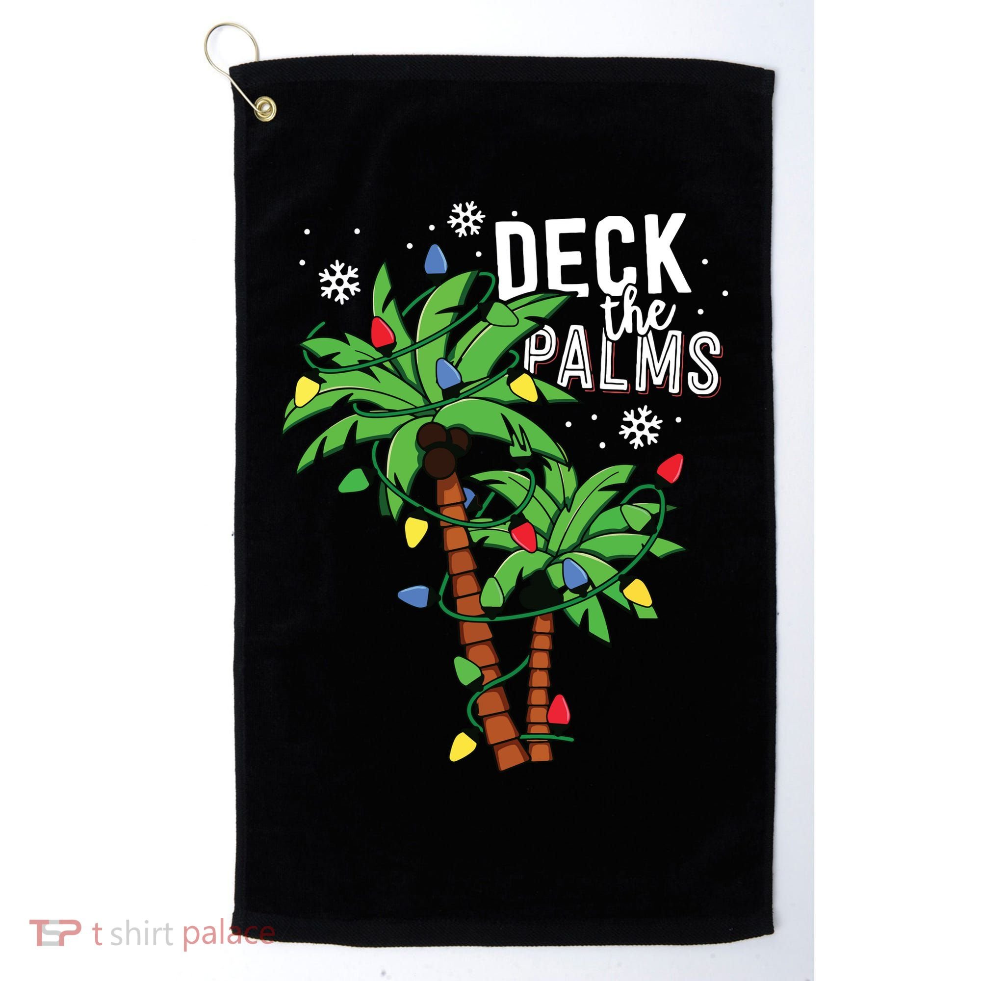 Deck The Palms Tropical Hawaii Christmas Palm Tree Lights Golf Towel