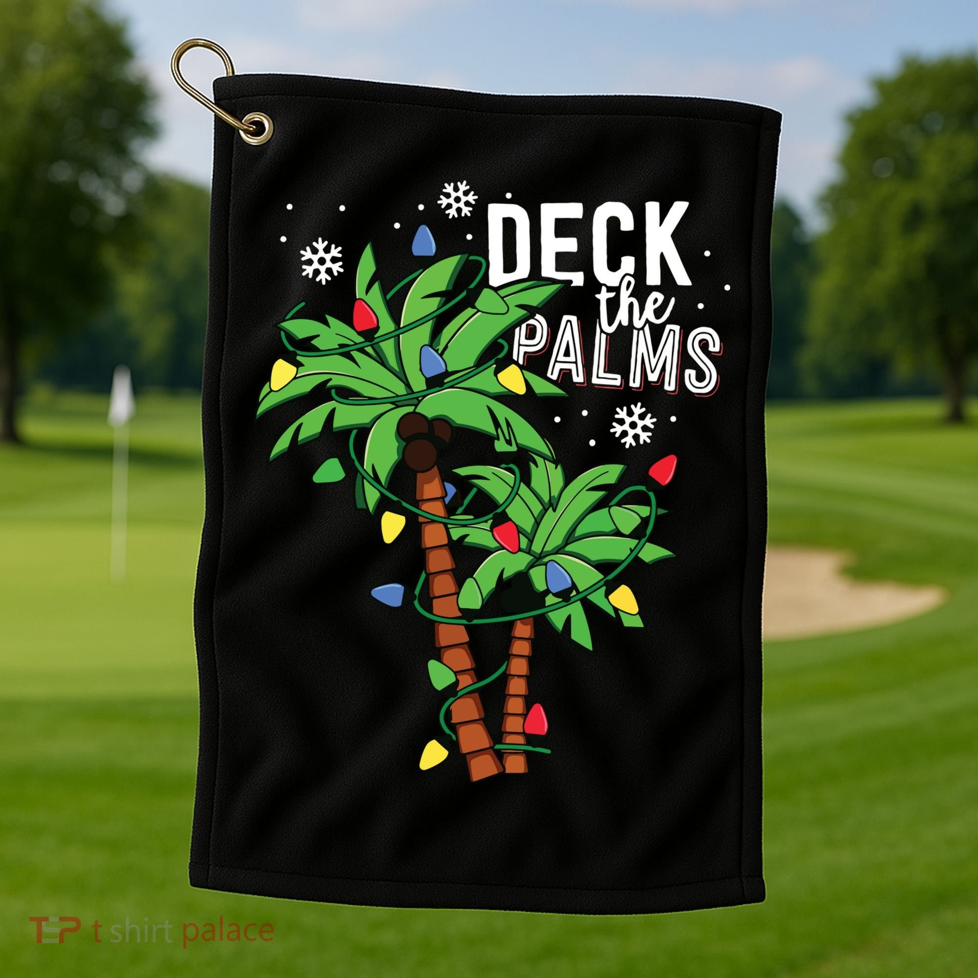 Deck The Palms Tropical Hawaii Christmas Palm Tree Lights Golf Towel