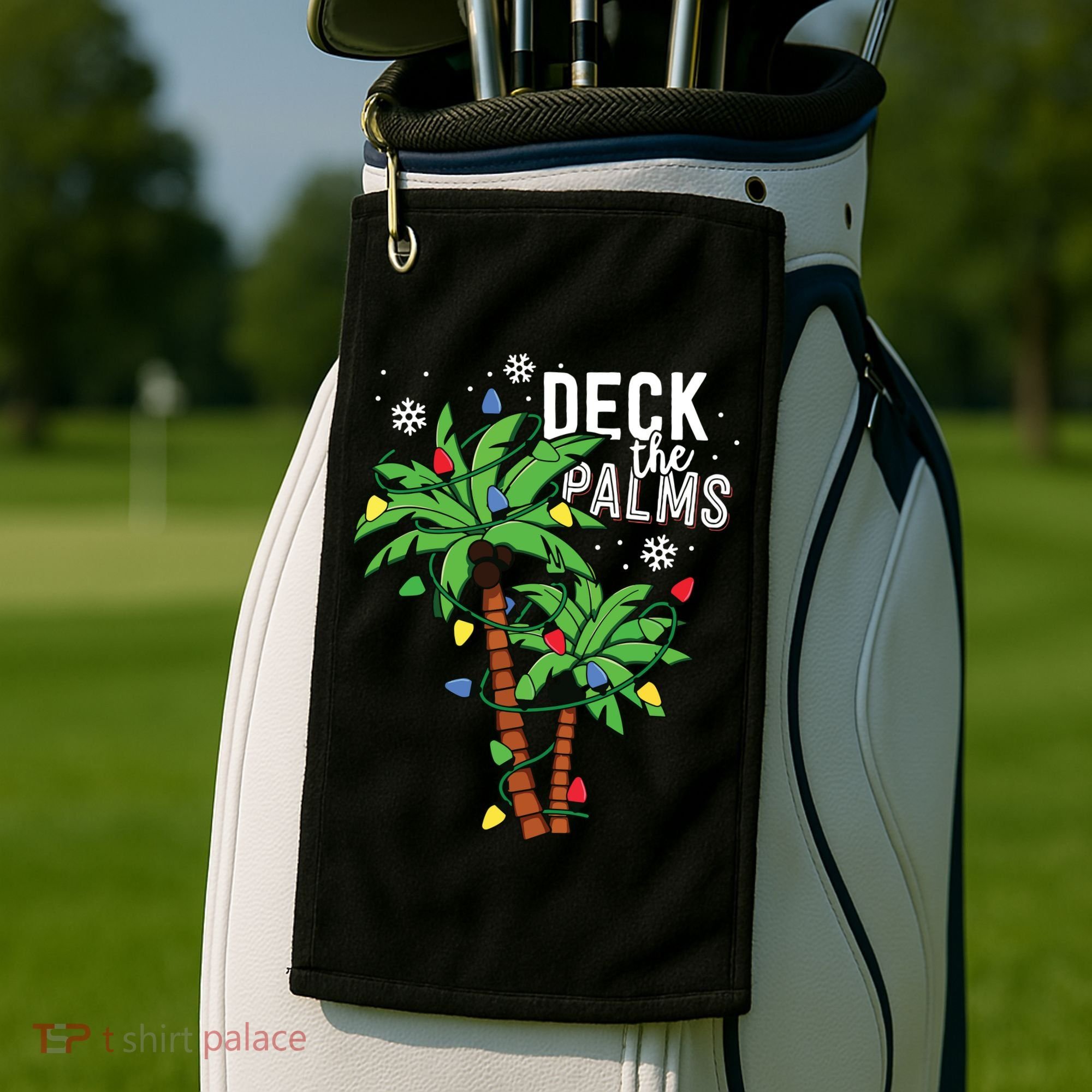 Deck The Palms Tropical Hawaii Christmas Palm Tree Lights Golf Towel