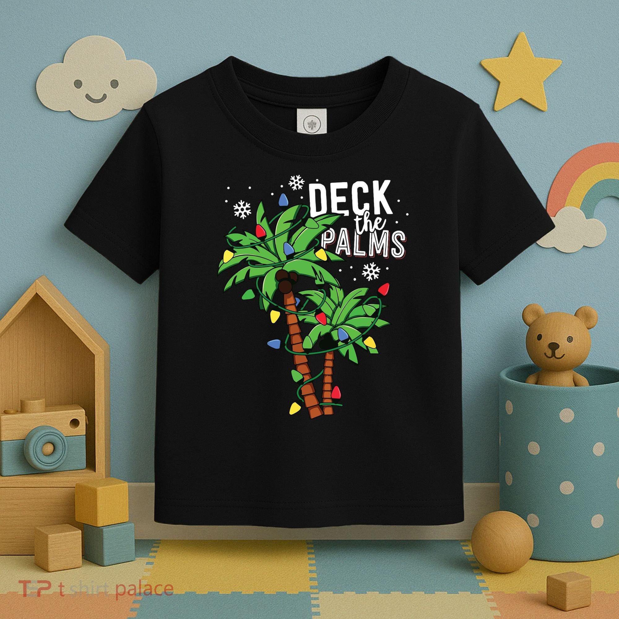 Deck The Palms Tropical Hawaii Christmas Palm Tree Lights Toddler T-Shirt