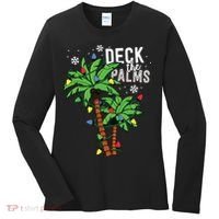 Deck The Palms Tropical Hawaii Christmas Palm Tree Lights Women's Long Sleeve Shirt thumb 0