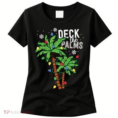 Deck The Palms Tropical Hawaii Christmas Palm Tree Lights Women's T-Shirt