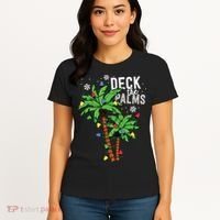 Deck The Palms Tropical Hawaii Christmas Palm Tree Lights Women's T-Shirt thumb 4