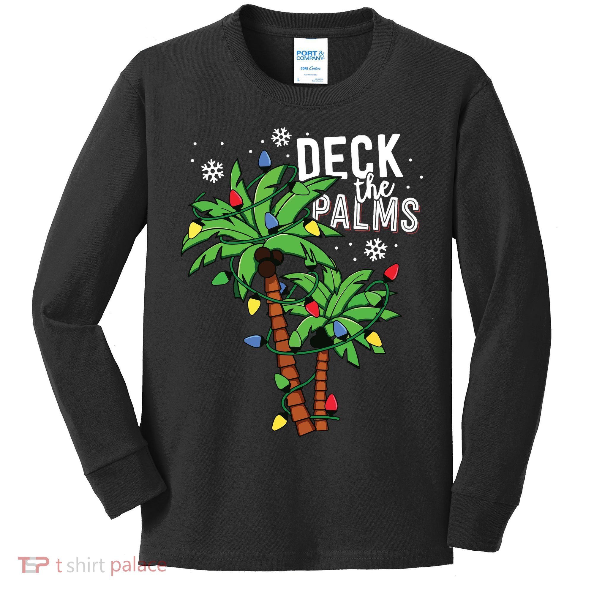Deck The Palms Tropical Hawaii Christmas Palm Tree Lights Kids Long Sleeve Shirt