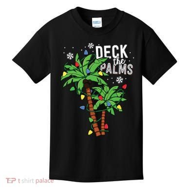 Deck The Palms Tropical Hawaii Christmas Palm Tree Lights Kids T-Shirt