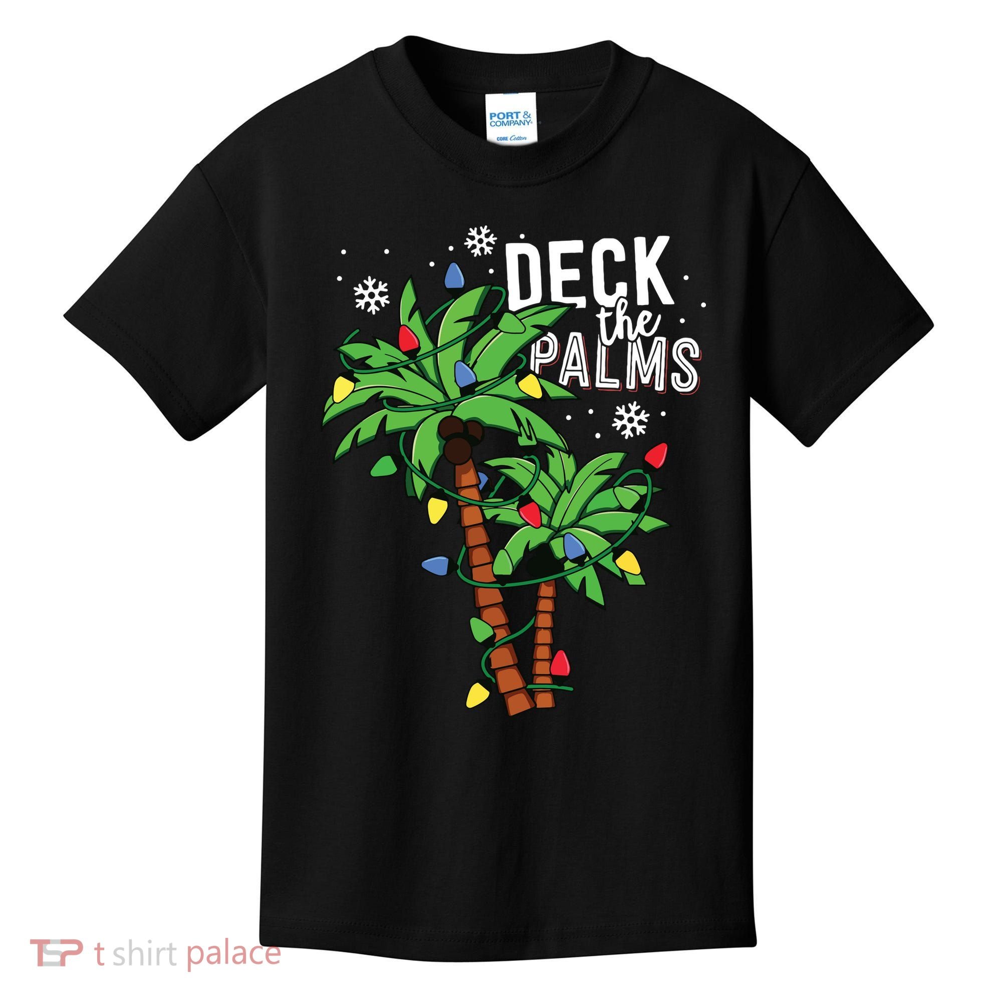 Deck The Palms Tropical Hawaii Christmas Palm Tree Lights Kids T-Shirt