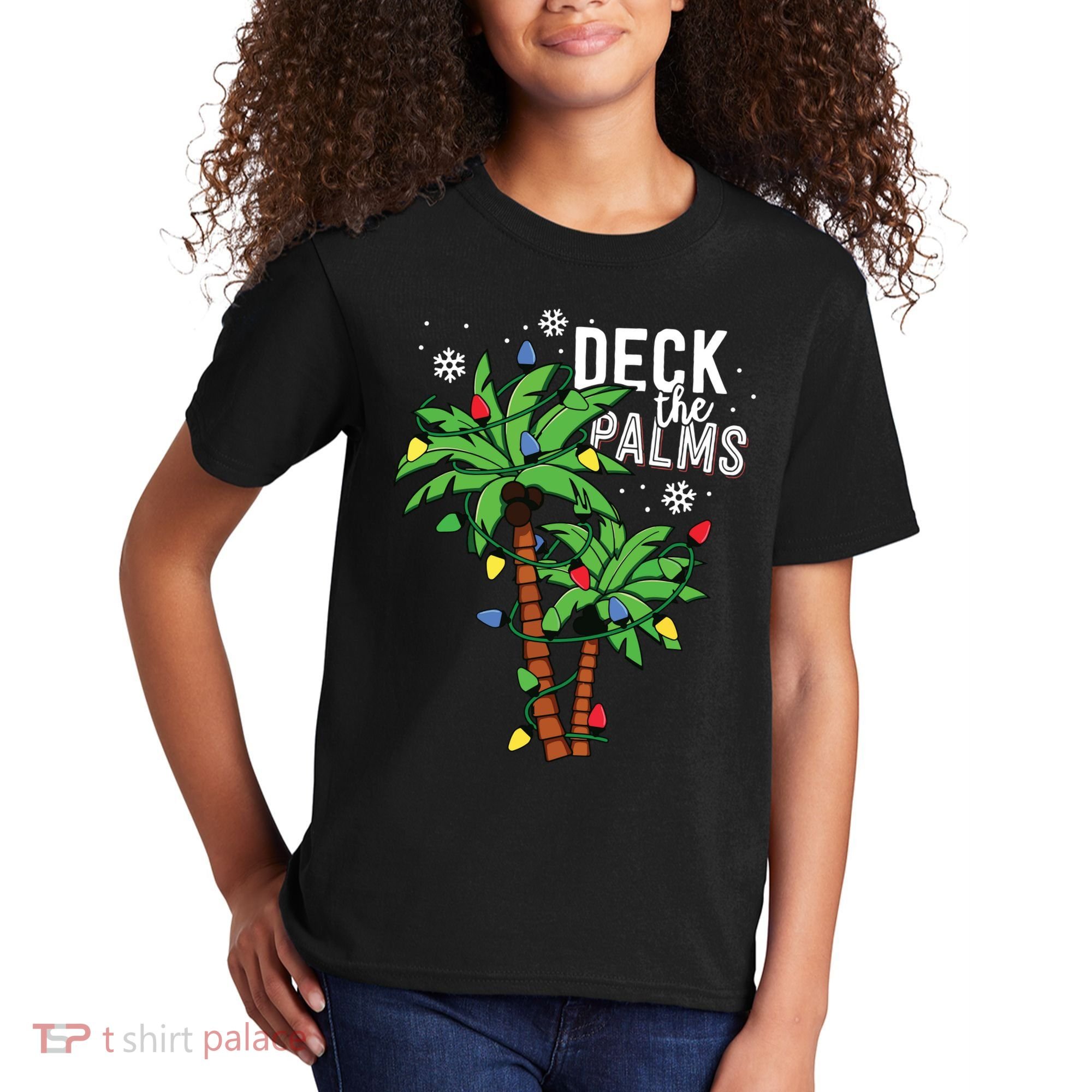 Deck The Palms Tropical Hawaii Christmas Palm Tree Lights Kids T-Shirt